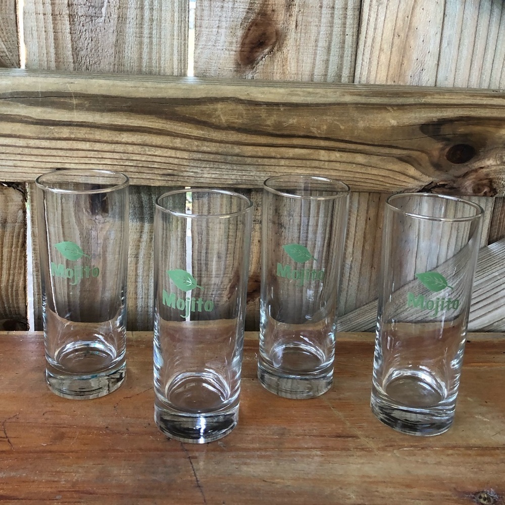 Set of 4 Tall Skinny Mojito Mint Leaf Highball Cocktail Glasses by Libbey 10oz